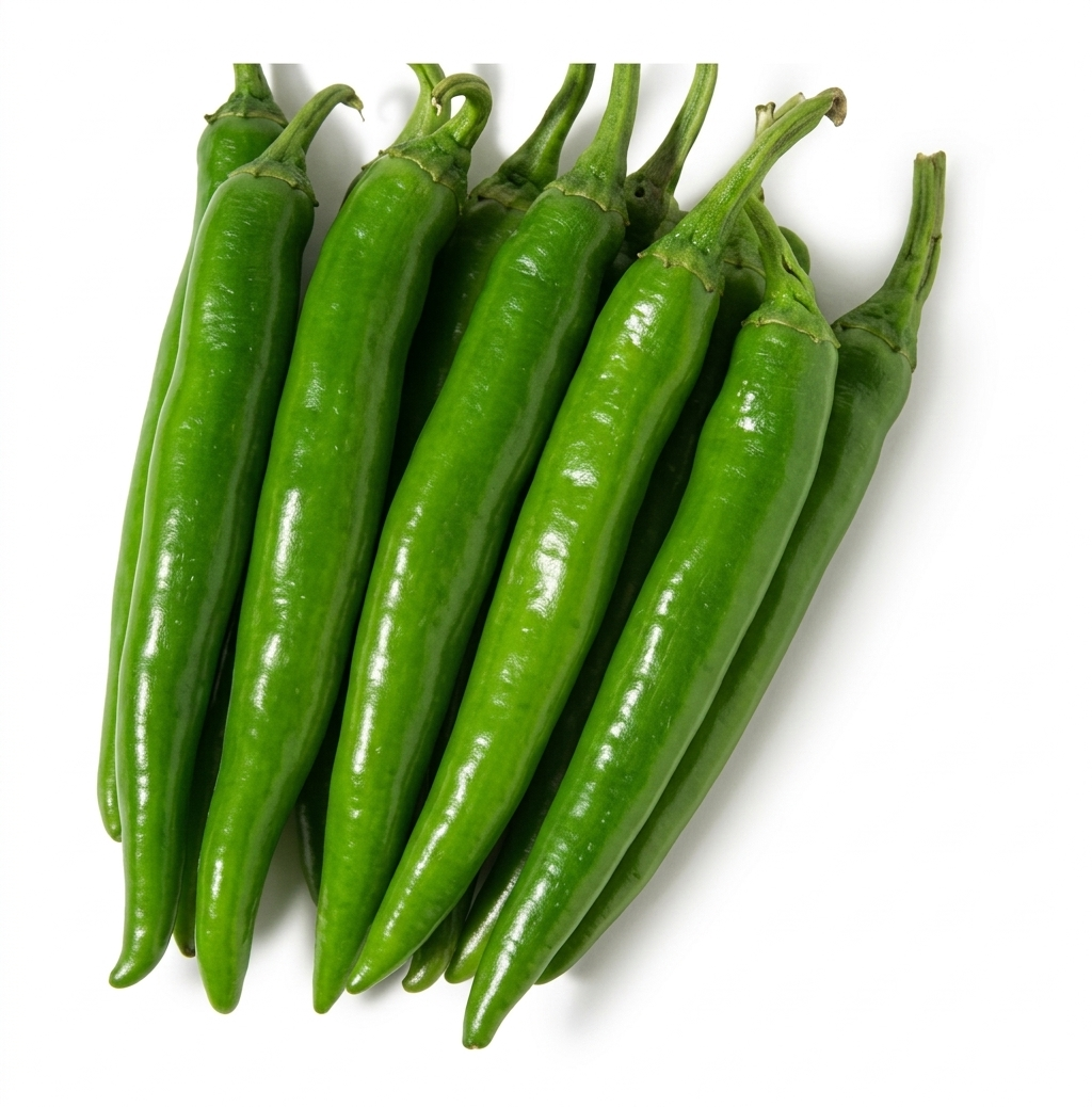 Fresh Green Chillies Close Up Crisp Detail
